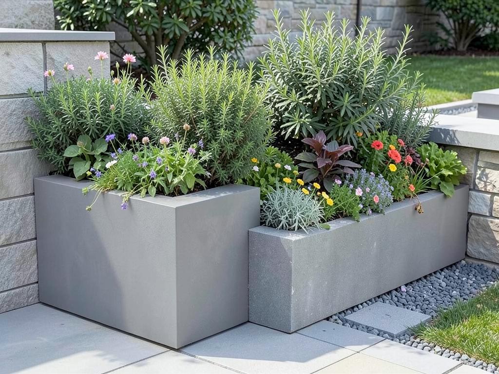Placeholder: retaining wall with integrated planters
