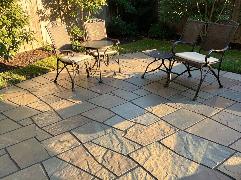 Stamped concrete patio with stone pattern